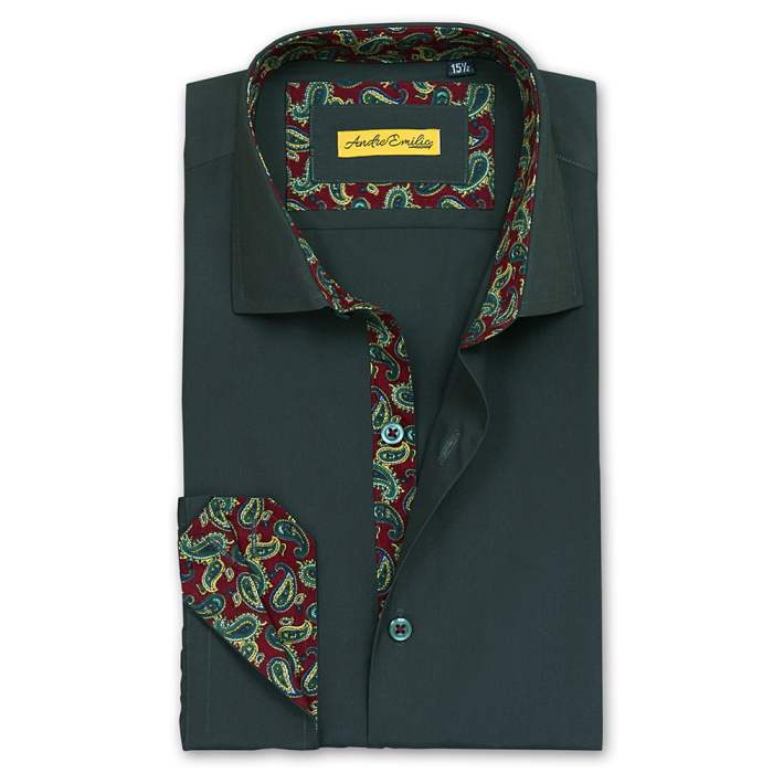 Dark green mens dress shirt slim fit